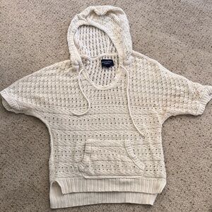 American Eagle Outfitters Cream Open-Knit Hooded Pullover